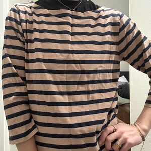 J. Crew Tan and Black Striped Top